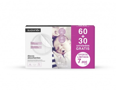 Suavinex protegesenos (discos de lactancia absorbentes) 60 unidades + 30 GRATIS