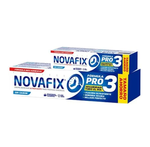 Novafix Pro 3 Crema adhesiva dentaduras postizas sin sabor 50 g + 70 g