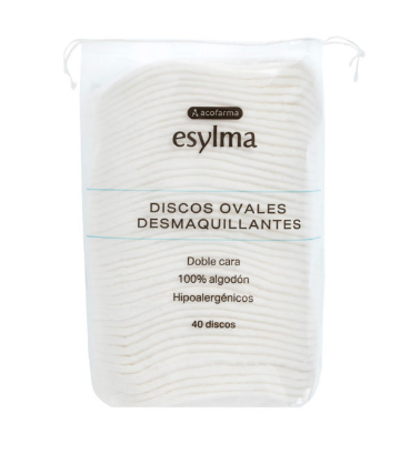 Acofar Esylma Discos ovales desmaquillantes de algodón 100% 40 unidades 